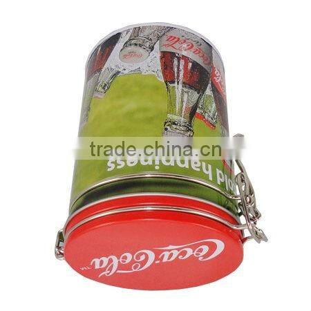 round metal coffee tin with inner lid