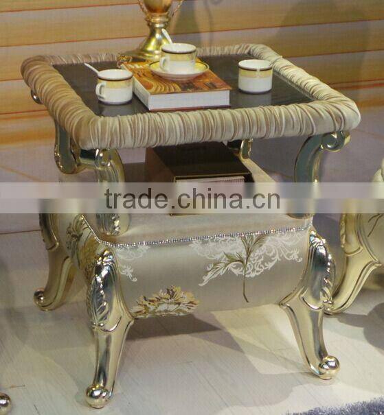 BISINI Fancy Flower Shaped Solid Wood with Fabric Chair, Neoclassic Style Living Room Tea Table and Chair Set (BF01-X1198)