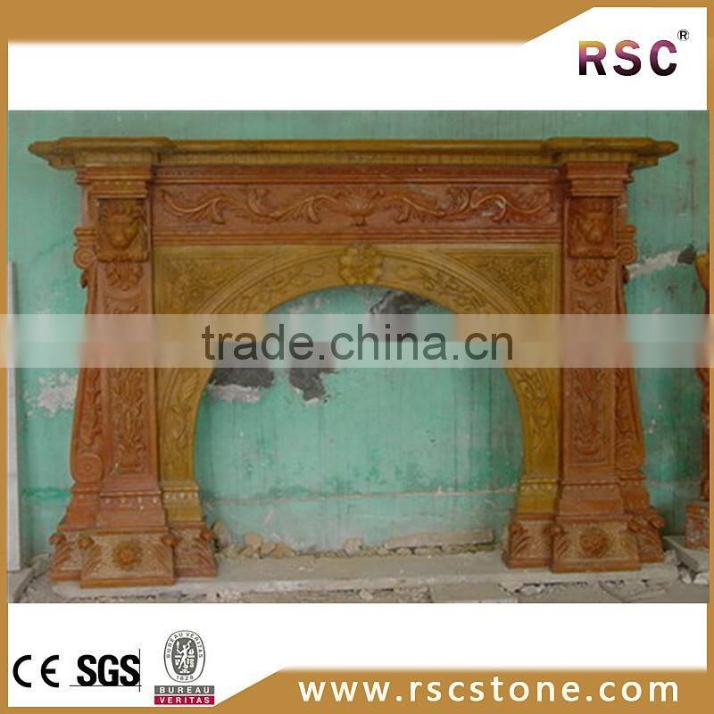 Special brown pillar lion and maple carved fireplace mantels