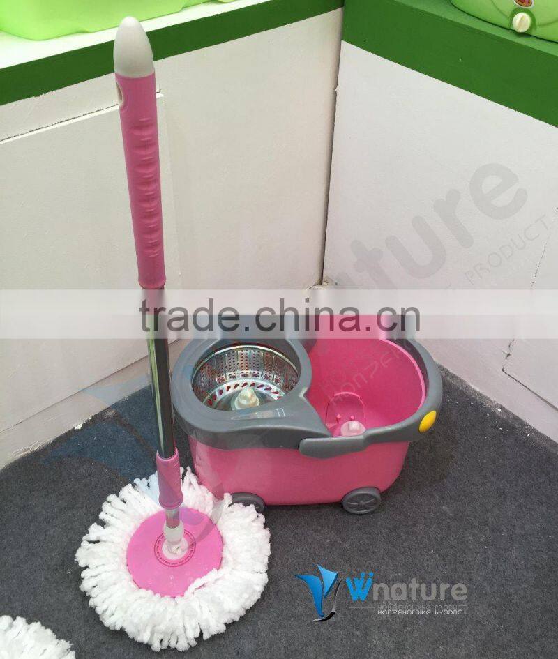 Easy Clean Magic Mop 360 Bucket 2 Heads Micro Fiber Spin Spinning Rotating Head