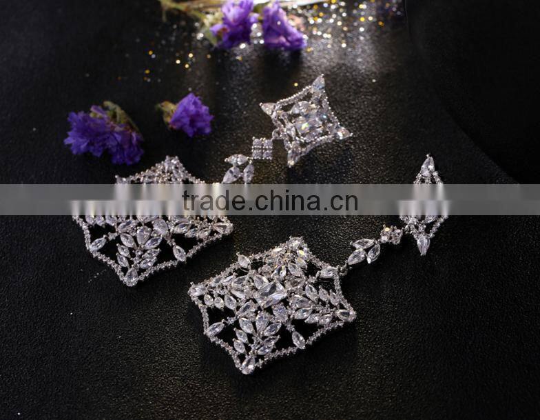Wholesale Stock Small Order Fashion Women Long Style Rhombus Zircon Earring
