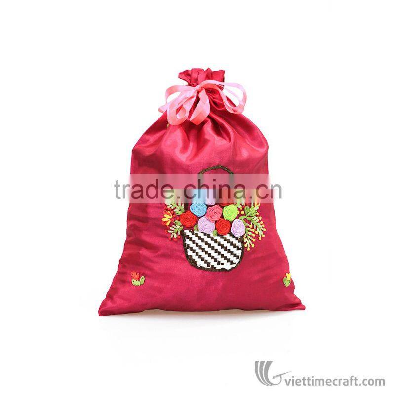Handmade embroidery silk underwear storage bag, lingerie drawstring bag