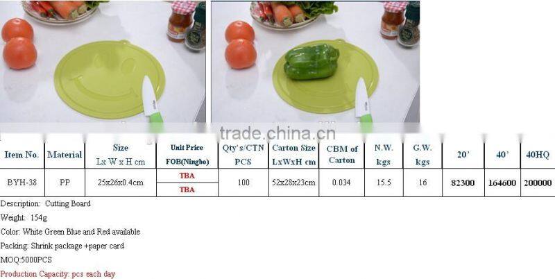 Plastic Round Cutting Board /Smilling Design Chopping Board
