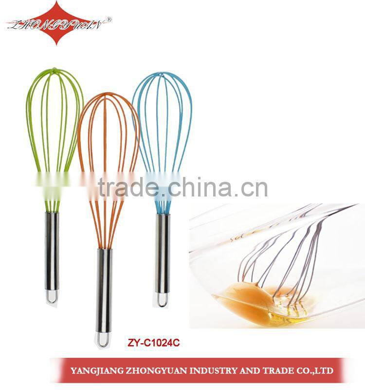 ZY-C1027A 8-inch colorful egg beater mini silicone coated wires egg whisk with plastic handle