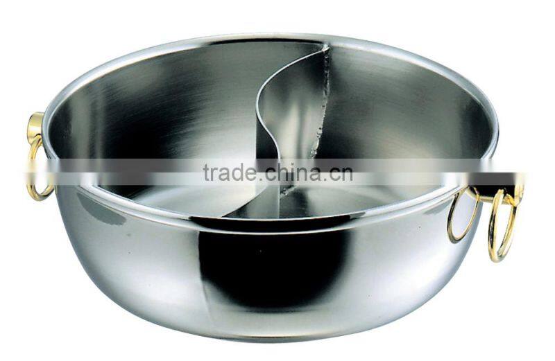 Shabu Shabu Pot without Lid Copper Pot Cooking Copper Plating Finishing Stainless Steel Finishing with Sealed Partition