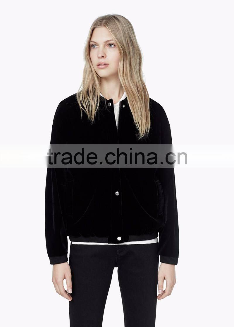 womens black custom made bomber velvet jacket for winter