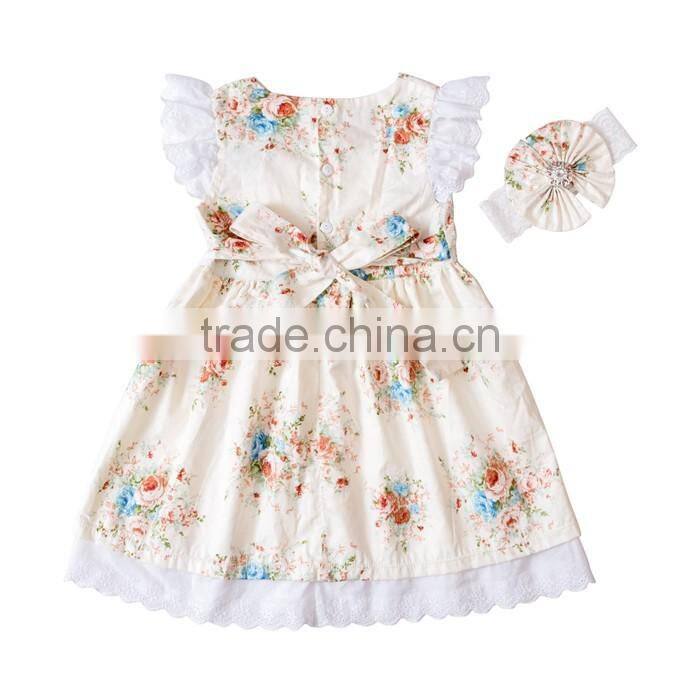 New Arrival Wholesale Baby Toddler Boutique Clothing Beautiful Girl Flower Dress With Headband