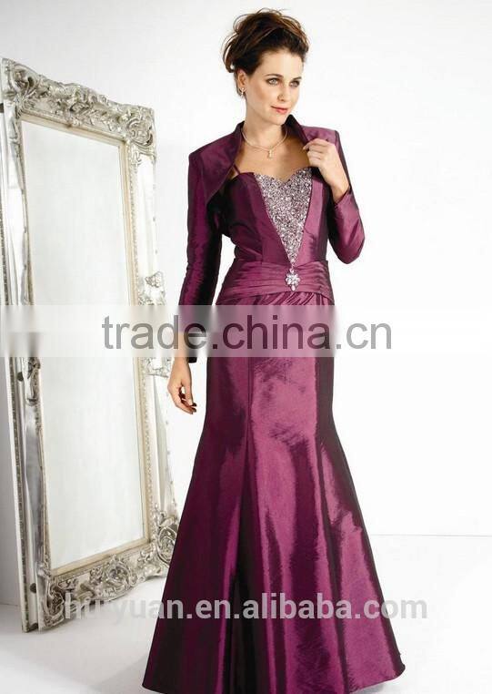 2 pieces scoop neck beaded satin ball gown long sleeve purple evening gowns