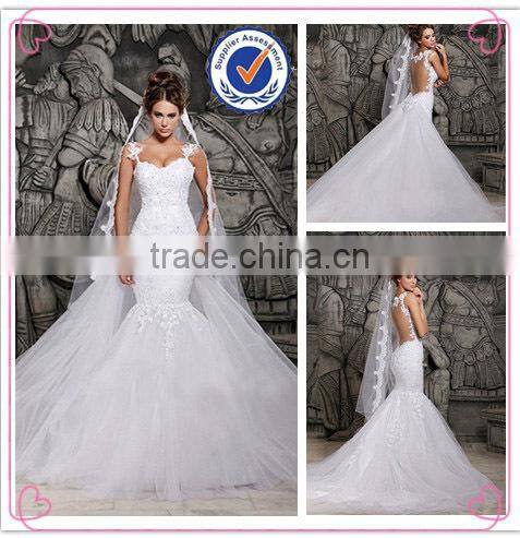 indian fancy strap lace mermaid elegant wedding dress