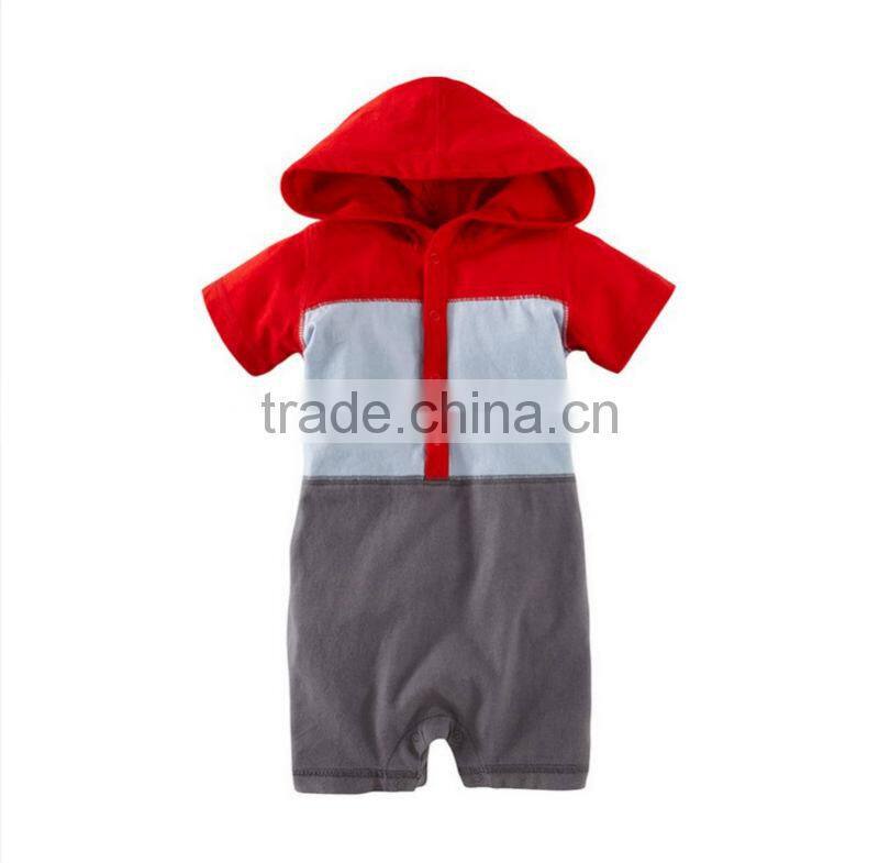 2015 hot sale baby boy summer cotton rompers bodysuit with hood