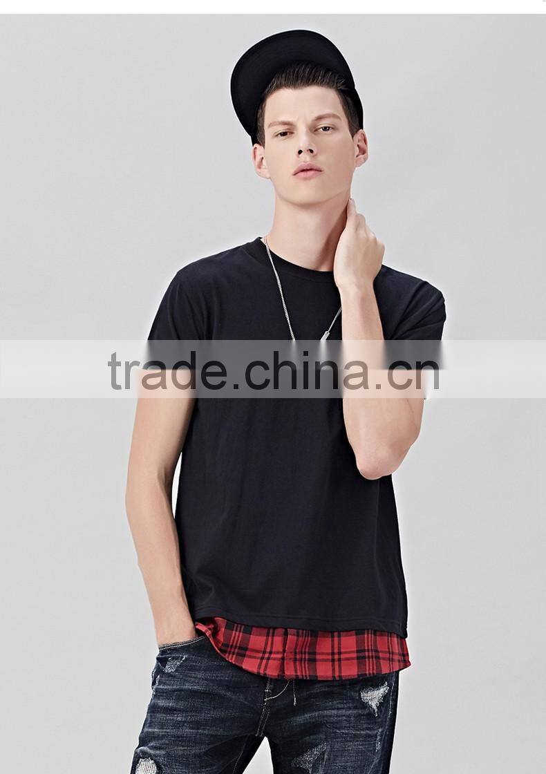 China factory 100% cotton cheap plain plaid color black Tee shirt men