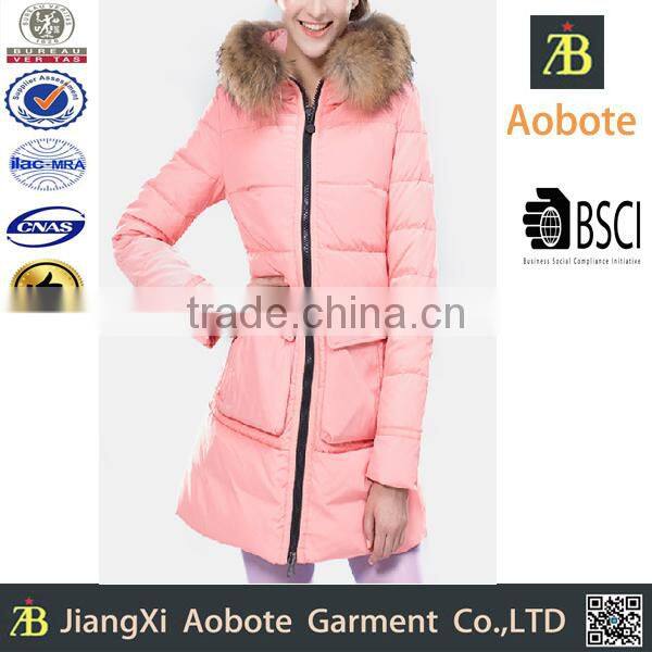 2015 New Listing Women Long Warm Down Coat With Fur Hoody