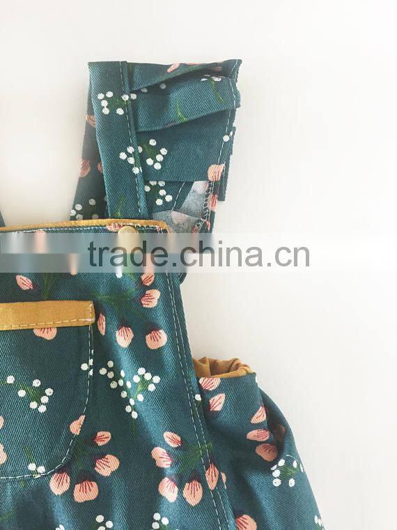 Green Twill Fabric Flora Romper High End Infant Toddlers Clothing Baby Romper