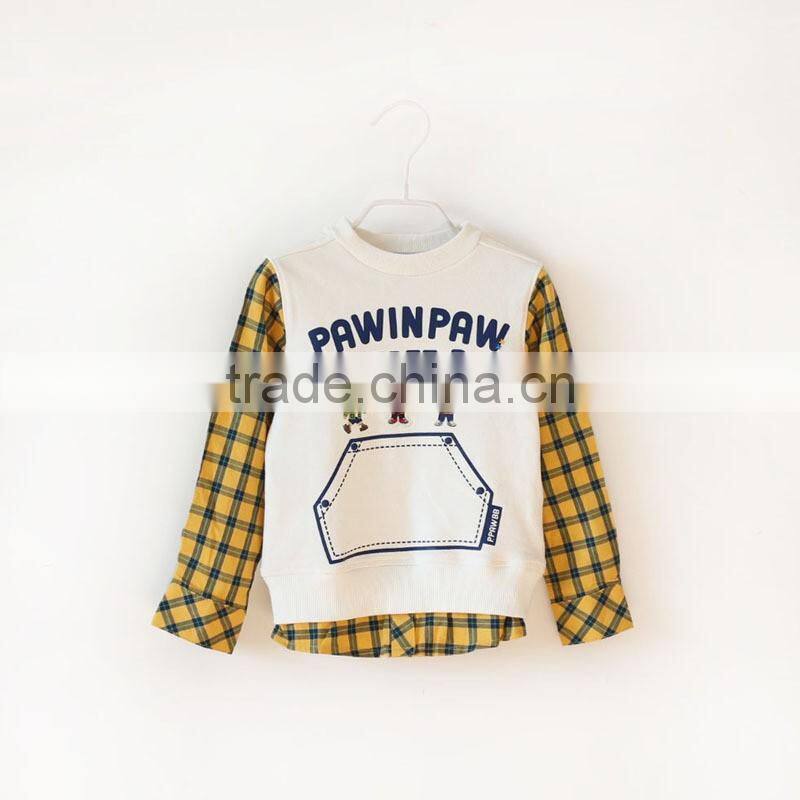 S33022W Spring autumn long sleeve shirt for kids grids sleeve joining shirts