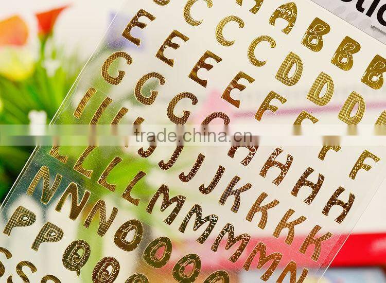 custom gold stamp sticker cheap alphabet shape sticker DIY creative sticker