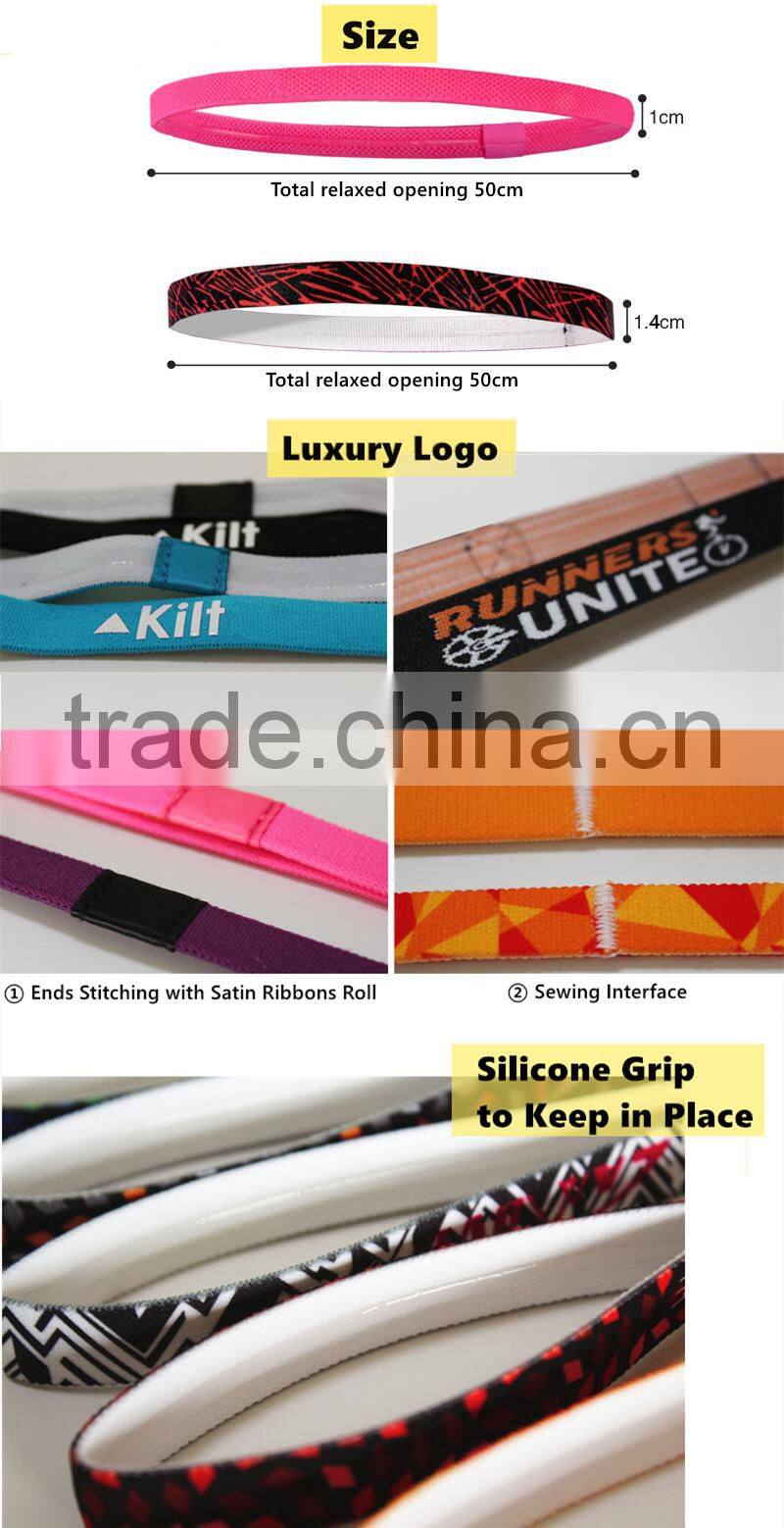 NON-SLIP Rubber Elastic Headband Stretch Strap Yoga Head Belt - Mini Bands Trendy Authentic Sportsbands - Accept Custom