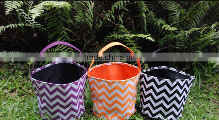 halloween bags cloth halloween buckets Chevron halloween treat bags Personalized Monogrammed Round Tote Bucket