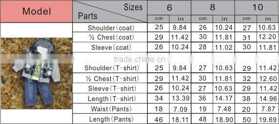 Wholesale Free Shipping Boys Clothing Suits 3 PCS Grid Coat And Cotton T Shirt And Jeans Pants Infant Clothes Set Wear CS30725-3