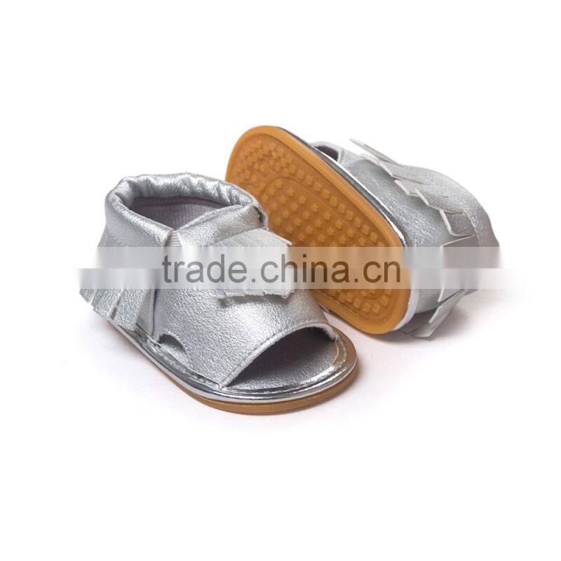 Artificial leather fringed baby summer sandals, hard sole baby summer sandals