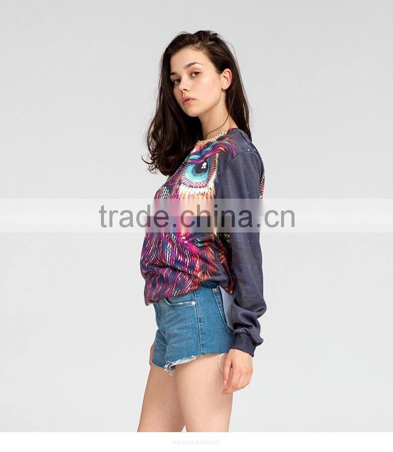 Unisex owl 3d print effect couple pullover sweatshirt without hood