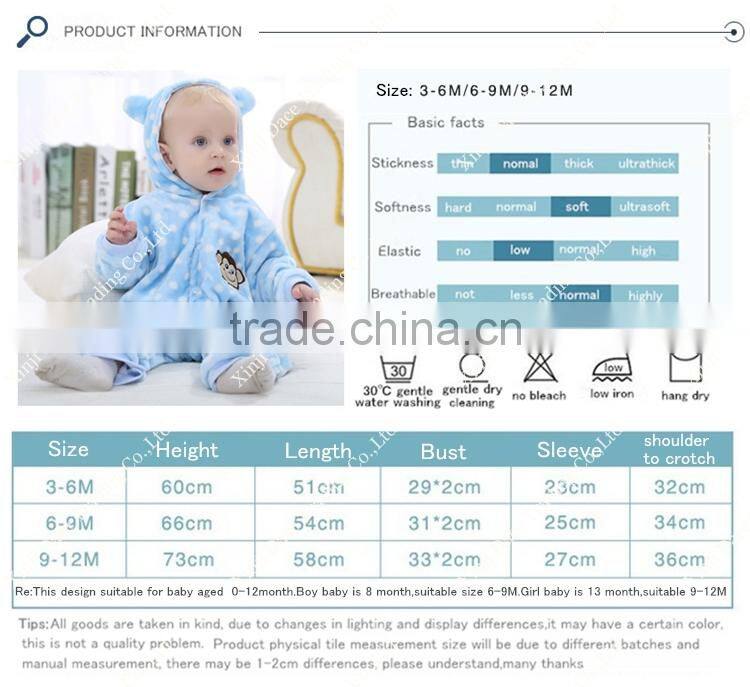 Kids cartoon thick coral velvet embroidery Romper climb clothes baby romper