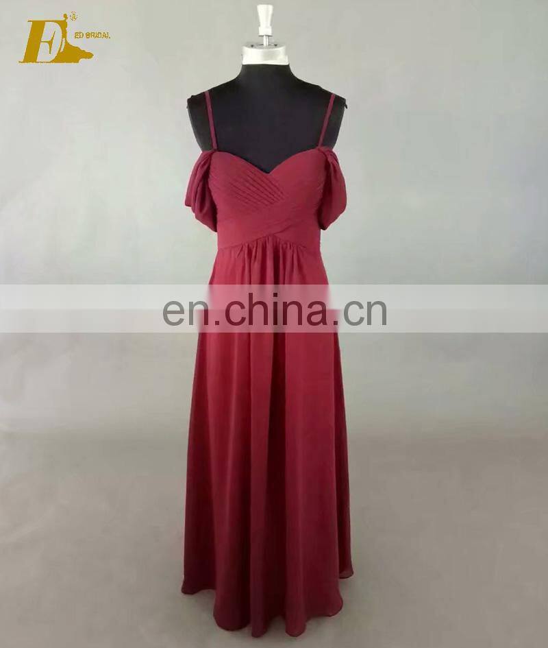 Detachable Spaghetti Strap And Off Shoulder Wine Red Long Bridesmaid Dress