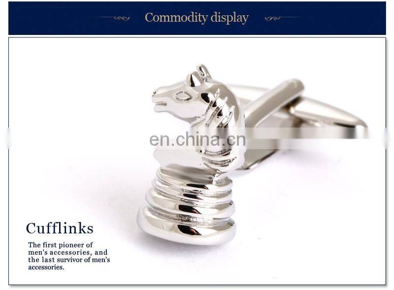 International Chess Pieces Knight Horse Men Shirt Silver Cufflink Brand