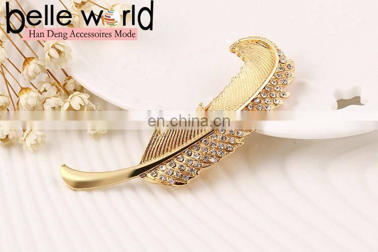 Fashion Gold Plated Rhinestone Crystal Feather Hair Clip Hairpin Barrette