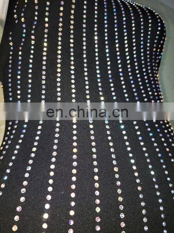 Amigo 2017 new design sexy black 100% cotton halter slit full hot-fix rhinestone evening dresses for ladis party wear