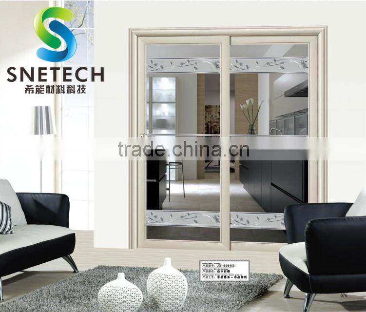 ivory wood frames tempered glass for partition sliding doors