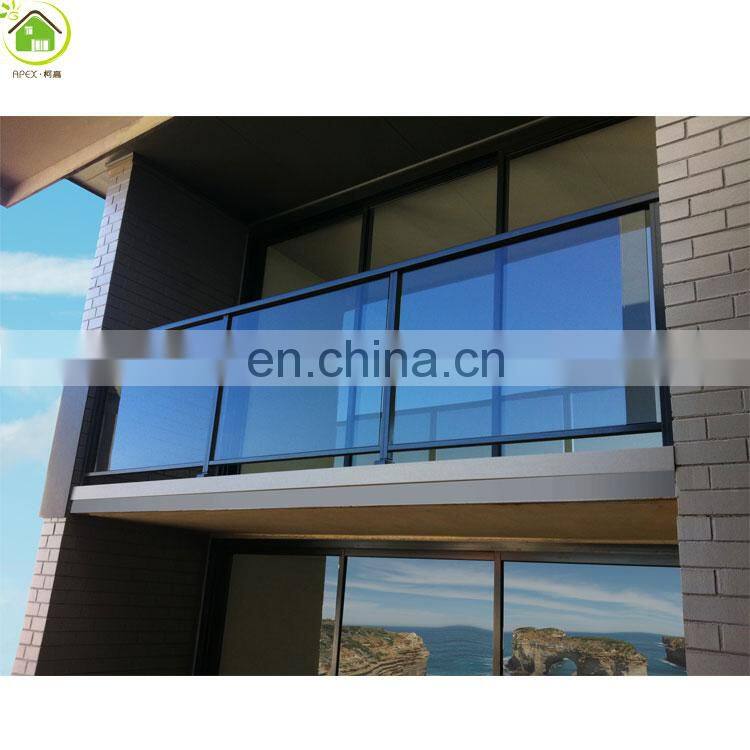 Luxury blue color glass modern iron aluminium beautiful baluster modern balcony railing systems design for hotels