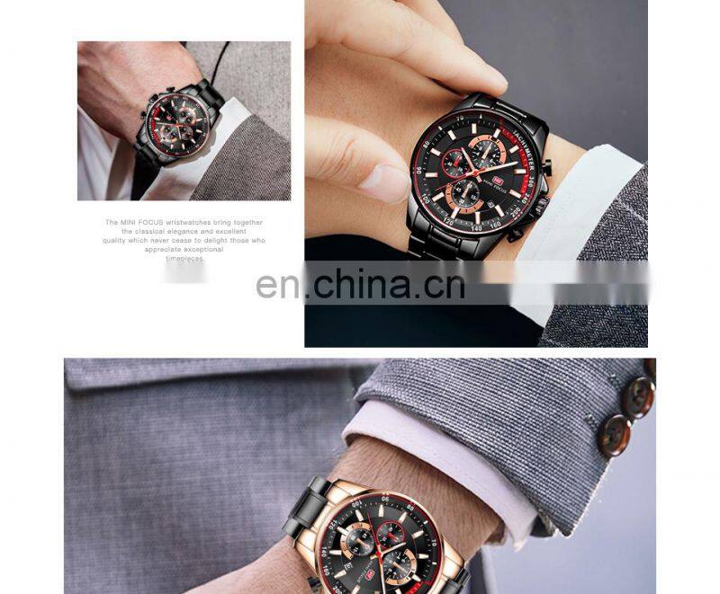 MINI FOCUS MF0218G Luxury Watch For Men Stainless Steel Quartz Relogio Masculino Mens Watches Silver