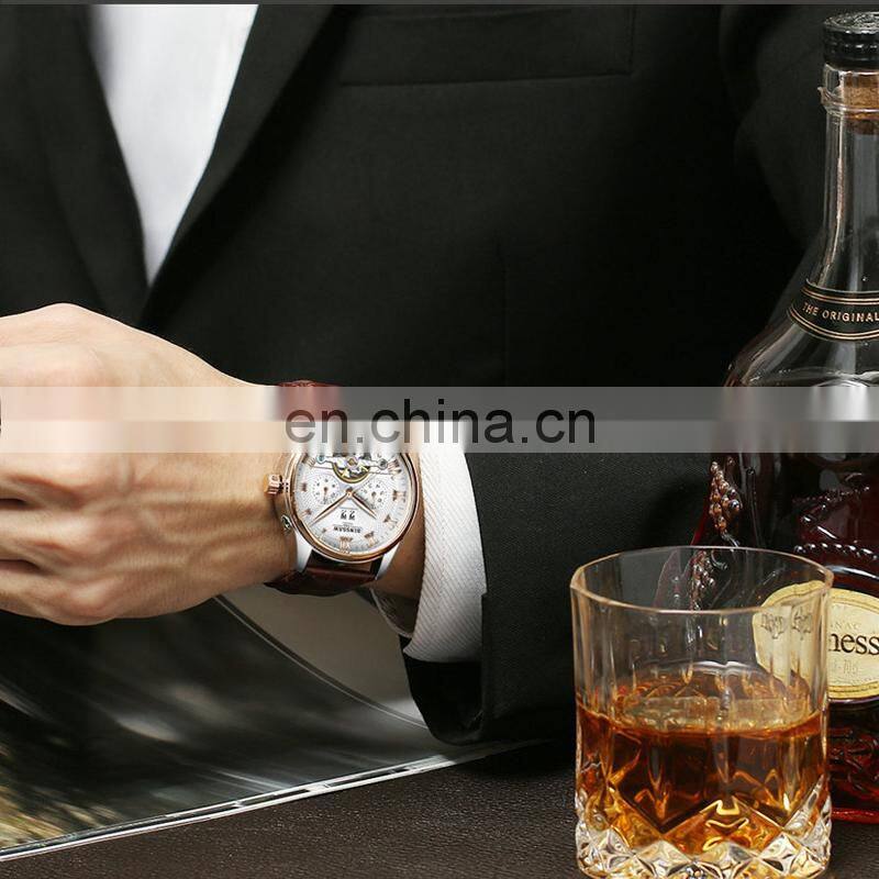 KINYUED J012 Casual Tourbillon Fashion Leather Belt Watches For Men Automatic Mechanical 12 Hours Wrist Watch
