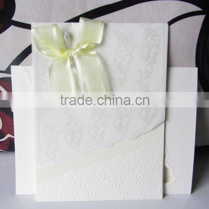 Hot Stamp Luxuroius Fabric Wedding Invitation Cards with Pocket