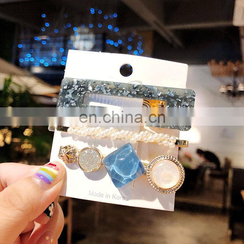 New 3PCS/Set Fashion Pearls Acetate Geometric Hair Clips For Women Girls Sweet Hairpins Barrettes