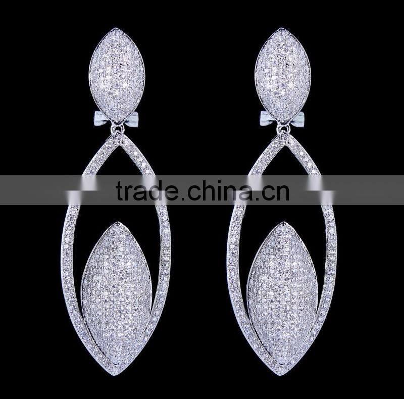 Elegant Big Party Jewelry Bling Deluxe Micro Pave Setting CZ Women Dressed Earrings