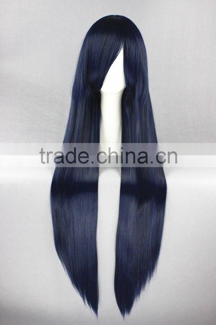 High Quality 100cm Long Straight Umineko no Nakukoroni-Furudo Erika Dark Blue Synthetic Anime Wig Cosplay Hair Wig Party Wig