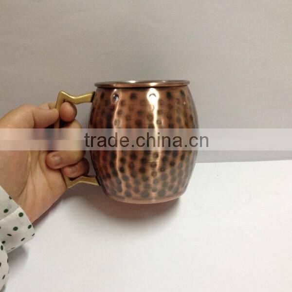 16 Ounce Stainless Steel Mugs with Copper Coating, hammered barrel mug