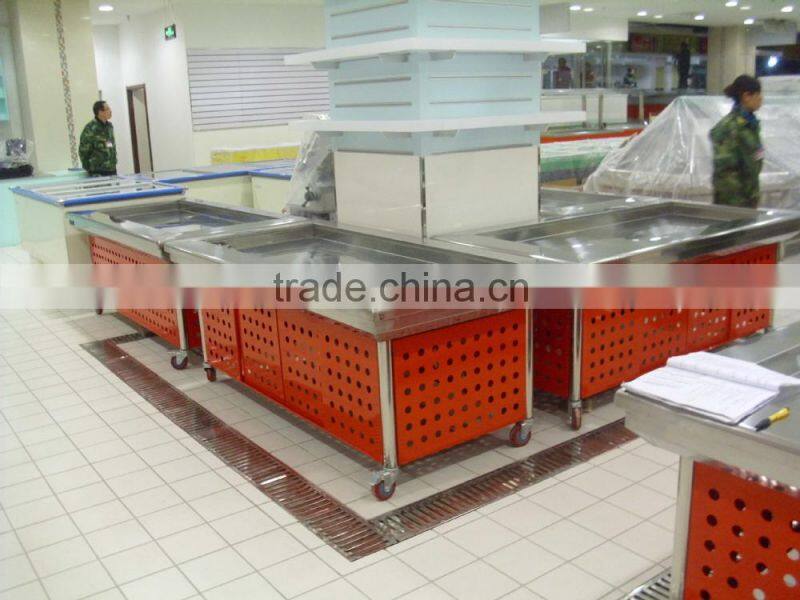 Supermarket stainless steel cooling table ice fresh cooler box table cooler table
