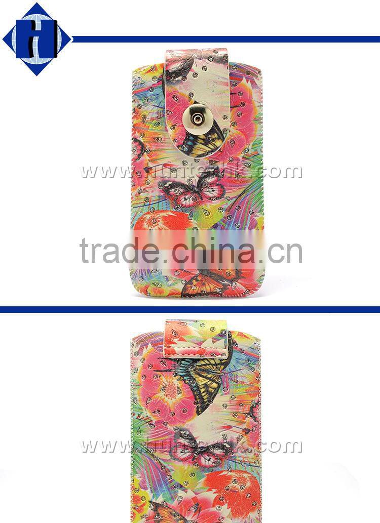 Printed Diamond Leather Pull Up Pouch For S5 Size