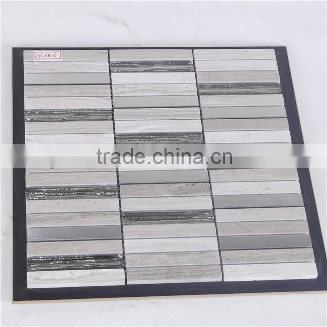 stainless steel and stone mix linear glass mosaic tiles