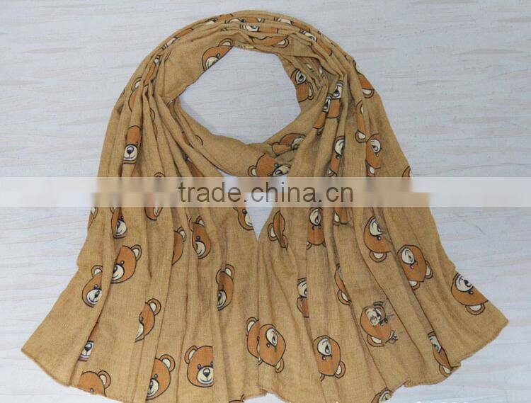 New Design Little Bear Printed Cotton Lady Fashion Scarf