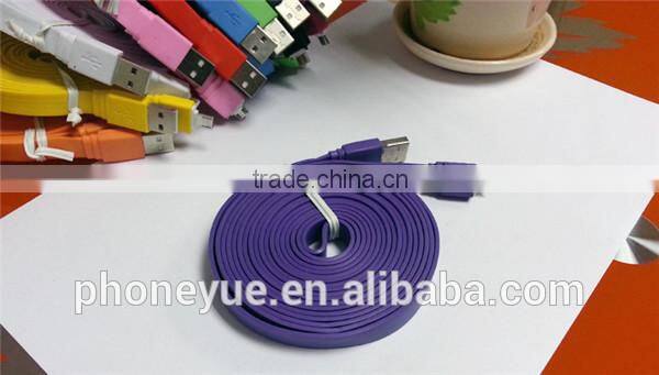 colorful big flat micro usb cable for android cell and for iphone4/4s