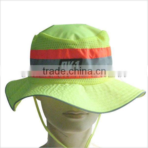 Fluorescent fabric mesh large brim safety hats with reflective strip