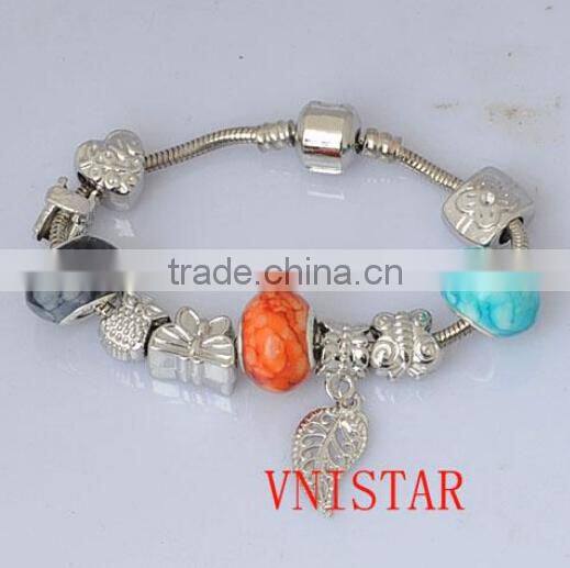 Vnisatr antique silver plated handbag shaped european beads jewelry with born to shop stamped fit for bracelet pbd2391