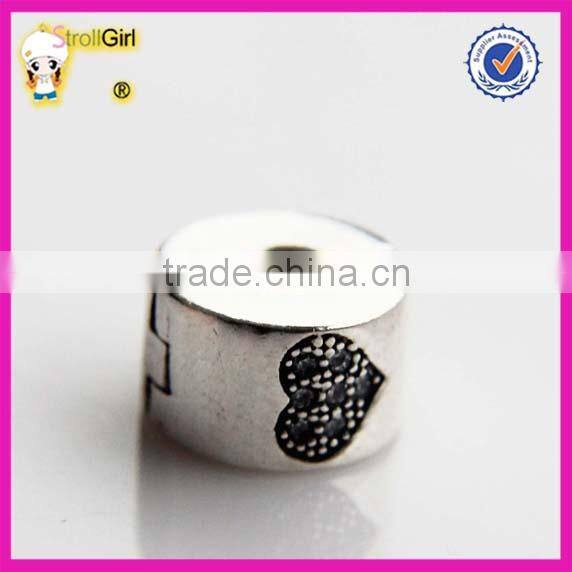 Heart Charm with clear stone 925 sterling silver Clasp stopper Beads