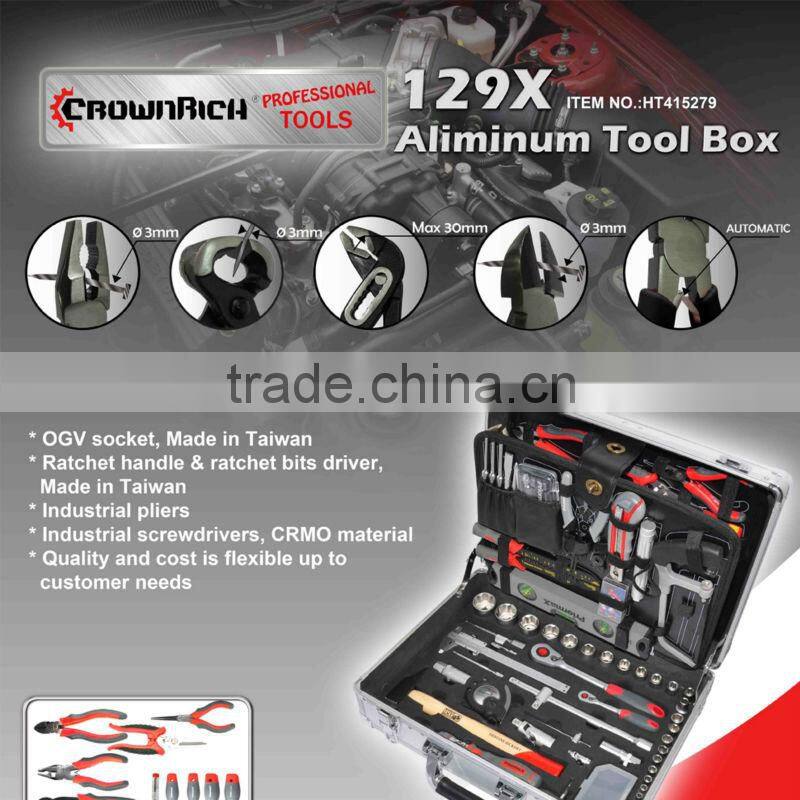 household hand socket set with pliers, socket, hammer, wrench