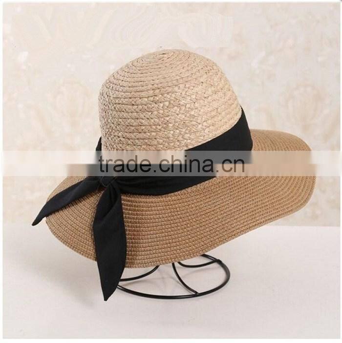 QXSH0008 Women straw hat with ribbon and bowknot Summer beach hat