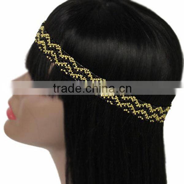 BRAIDED FASHION SEED BEADED STRETCH HEADBAND FASHION HAIR JEWELRY