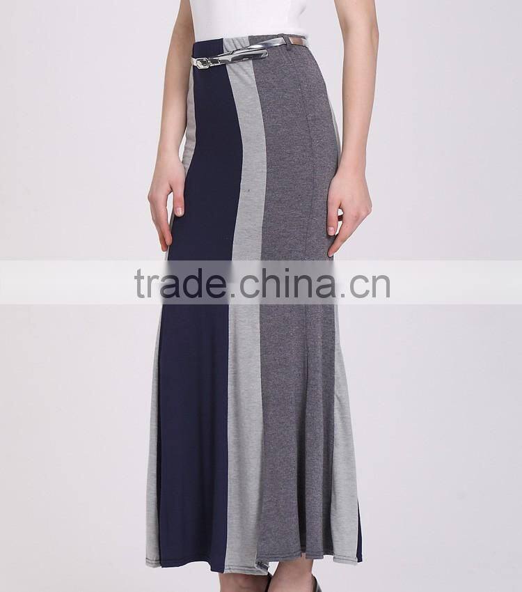 Color Block Long Maxi Skirt Muslim 2016 Fashion Summer Skirt